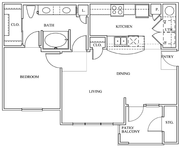 One bedroom one bathroom floorplan